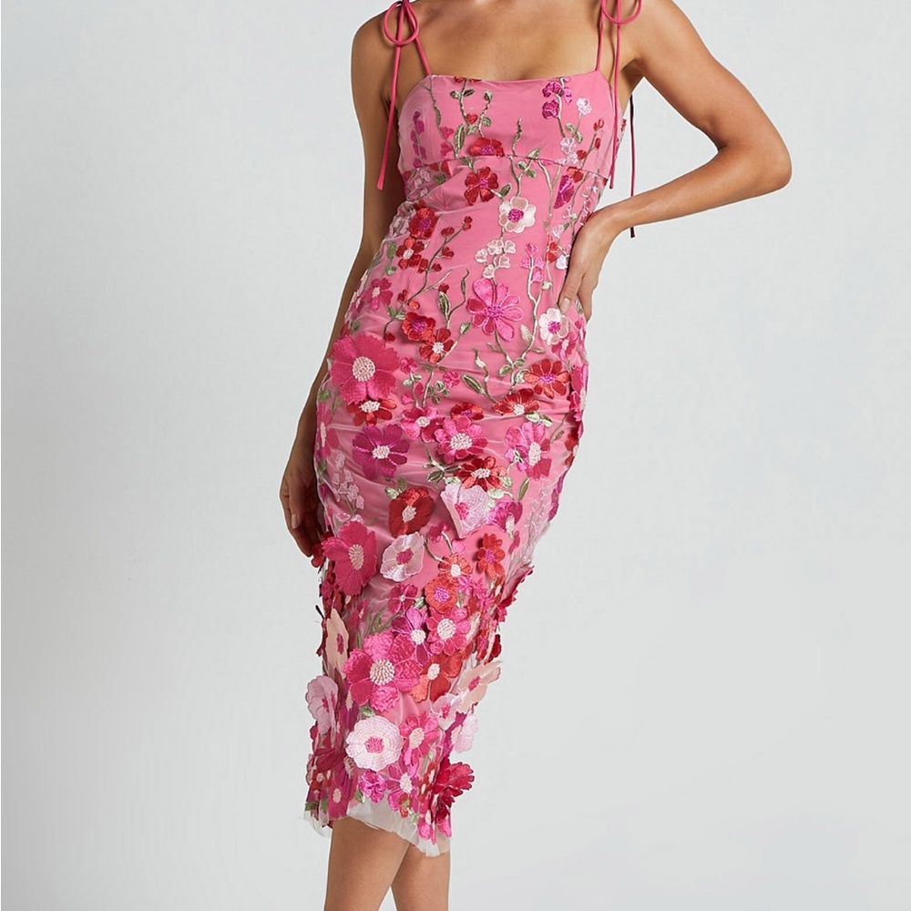 Showpo Pink Floral Midi Dress